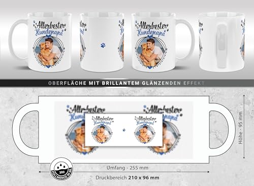 Tassendruck Hunde-Tasse mit Foto Allerbester Hundepapa - Persönliches Geschenk für Hundefreunde zum Geburtstag | Personalisiertes Geschenk, 300 ml, Weiß