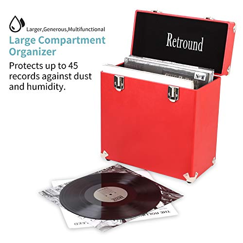 Retround Vintage Retro Vinyl leather Record Holder Case, LP Storage Carrying Case For