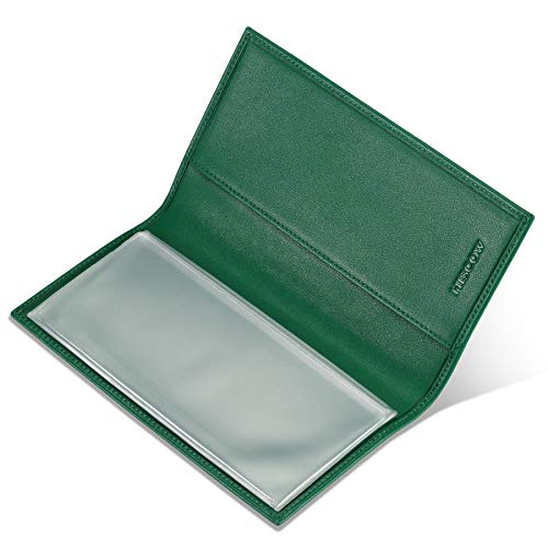 Image of HISCOW Slim Leather Checkbook Cover for Personal Checks, Premium Green, One Size