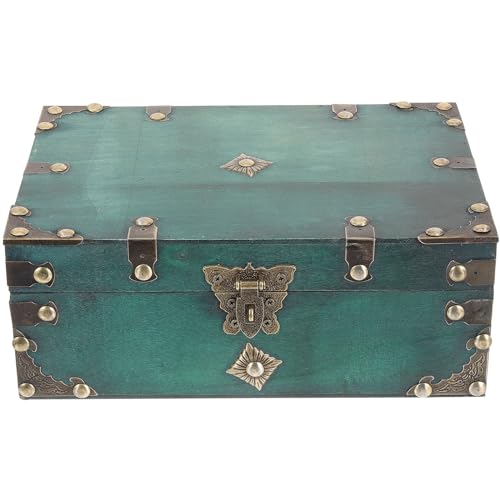 Cabilock Caja de madera Joyero de madera Caja de almacenamiento vintage Antiguo Organizador de almacenamiento decorativo antiguo Joyero Cofre del tesoro con cerradura para libros, joyas, documentos,