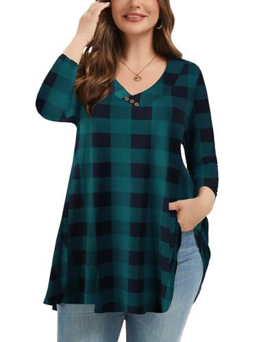 LARACE Plus Size Tunic Women's 3/4 Sleeve Tops And Blouses V Neck Shirts Loose Basic Tee - Main Image