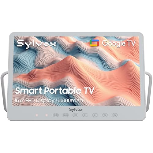 SYLVOX Smart Portable TV 15.6 Rechargeable Television 12V 10000mAh Battery Operated TV IP66 Waterproof Wireless Google Assistant Small Television for Bedroom Bathroom Kitchen Camping