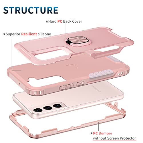 Petocase for Samsung Galaxy S22 Plus Case Heavy Duty Full Body Shockproof Kickstand with 360°Ring Holder Support Car Mount Hybrid Bumper Silicone Hard Back Cover for Samsung S22 Plus 6.7" Rose Gold by Petocase - Used condition - Image 3