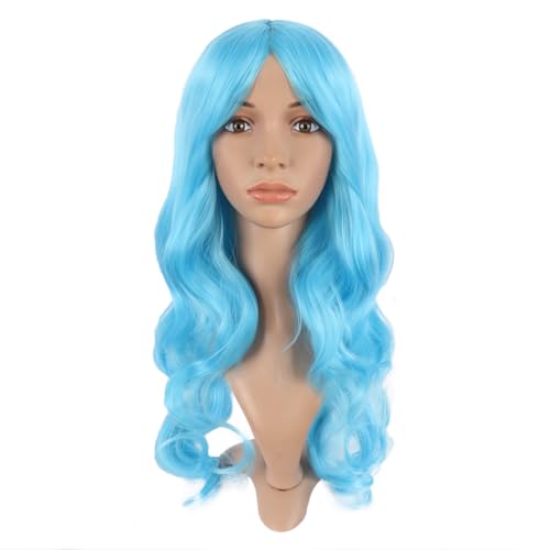 Image of MapofBeauty 24 Inch Long Wavy Side Bangs Party Anime Cosplay Wig, Sky Blue | 60 cm Synthetic Wig, Women, Charming