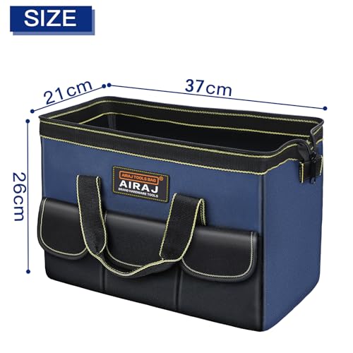 AIRAJ 16 Inch Wide Mouth Tool Bag, 600D Fabric Multi-Pocket Tool Organiser with One Inside Pocket and 5 Outside Pockets, Electrician Repairman Heavy Duty Tool Bag - Image 7
