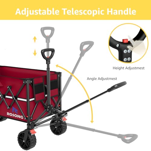 Image of ROSONG Collapsible Wagon Cart with Wheels Foldable - Folding Utility Heavy Duty Wagons Carts for Grocery Sports Garden Shopping Camping Wheelbarrows (Burgundy, 150L)