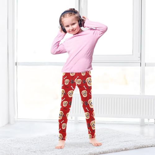 Cute Puppy Face Red Girls Leggings Soft Comfortable Athletic Leggings Dancing Pants for 4-10 Years4