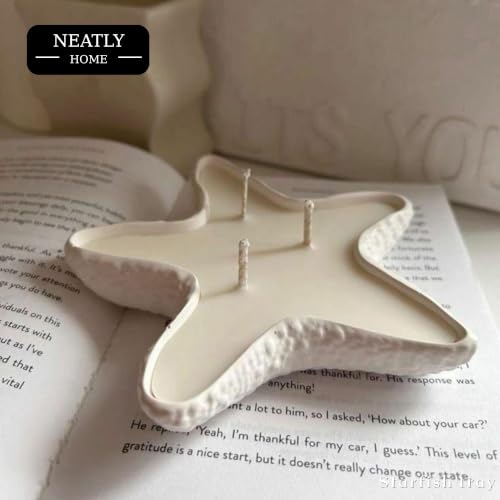 Image of Aesthetic Handmade Starfish Trinket Tray Handmade | Jewelry Organizer | Vanity Tray for Women | Minimalist Home Decor, Candle Holder & Multipurpose - 13 x 13cm