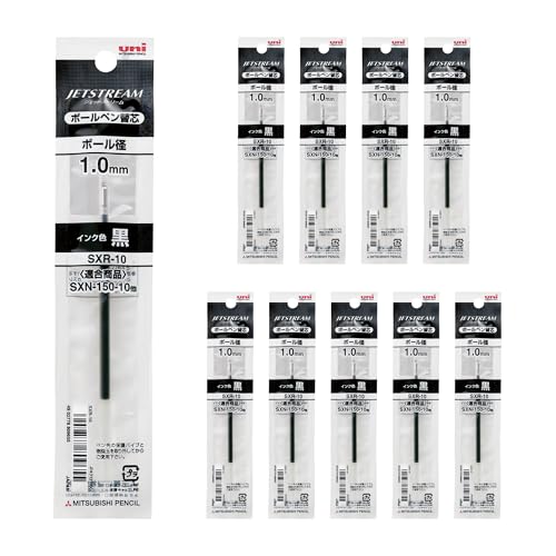 Mitsubishi Pencil, Ballpoint Pen Refill, Jet Stream 1.0, Black, 10 Count SXR10.24