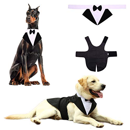 ZARYIEEO Hunde-Smoking für Hochzeit, Party, formeller Smoking für mittelgroße Hunde, Prinz Hemd und Halstuch, Set mit Fliege, Jäten, Kostüm, Urlaub, XL(Chest:25.6"-31.5",Back:20.1") Cover