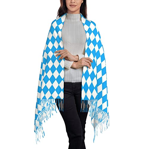 Soft Cashmere Feel Scarf Winter Warm Scarves Large Pashmina ShawlBlue And White Diamond Pattern Bavarian Flag2