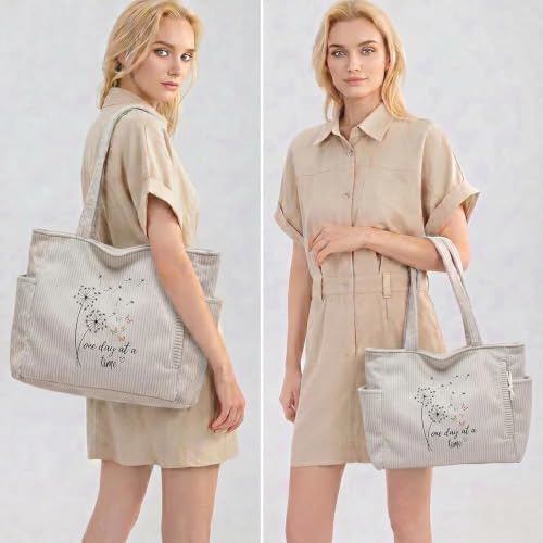Bolso de hombro de pana para mujer con estampado motivacional miniatura 2