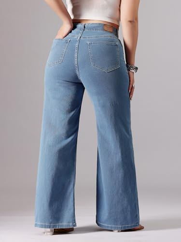Image of Miss Chase A+ Women's High Rise Regular-Length Stretchable Denim Wide-Leg Shaping Jeans