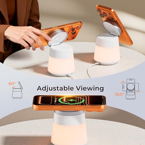 Wireless Charger 3 in 1, Magnetic Wireless Charger Stand with Night Light, 360° Rotation Portable Travel Charging Station Multiple Devices for iPhone 17/16/15/14/13/12, Apple Watch, AirPods Pro 3 - Image 4