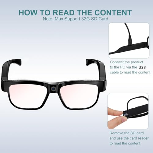 BQXX Camera Glasses Video Recording Glasses Outdoor Hands-Free Recording Body Wearable with Camera HD 1080P for Men Women Outdoor Sport Hiking Biking Can Recording 90 Minutes - image 7