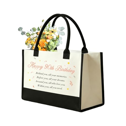 Gishnia 90th Birthday Gifts for Women - Women 90 Year Old Birthday Anniversaries Decorations Gifts for Her Mum Grandma Nanna Auntie Friend Sister Female Keepsake Stocking Fillers Canvas Tote Bags
