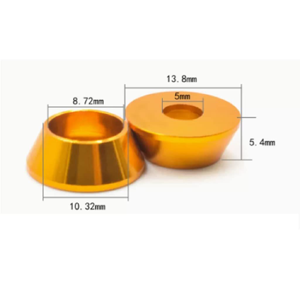 50pcs M5 Cone Cup Washers Anodized Aluminum Alloy Screw Gasket Countersunk Washers (Gold)