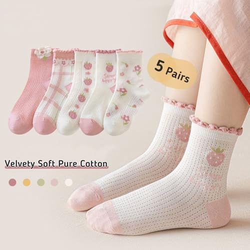 2-12 Years Toddler Girl Ruffle Socks Soft Breathable Stretch Seamless Mesh Thin Socks Summer 5 Pairs2