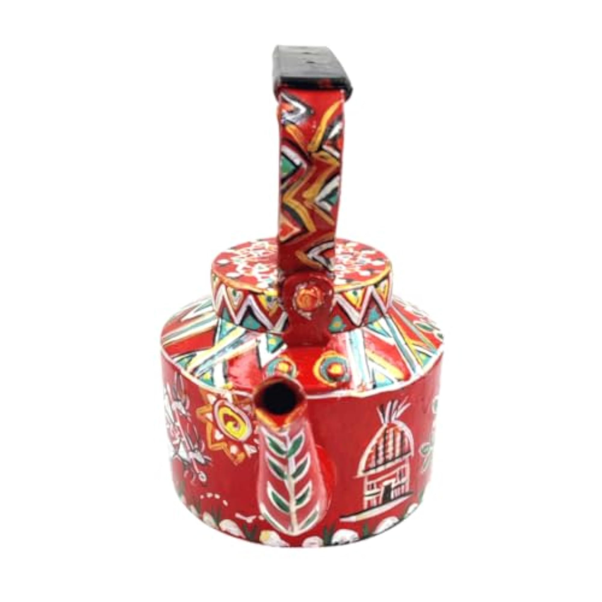 Hand Painted Red Warli Art Print Aluminium Kettle, 1L