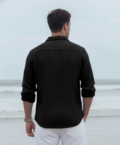 Image of Zombom Men's Textured Casual Shirt | Full Sleeve Button-Down Shirt for Men | Lightweight Soft Poly Cotton Regular Fit