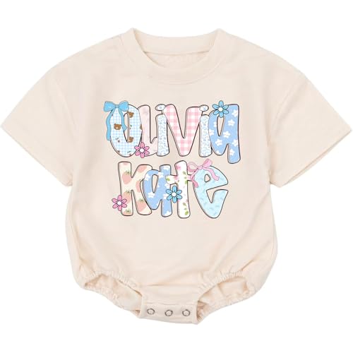 BearPodTD Personalized Bubble Romper, Custom Name Baby Outfit, Sweatshirt Bodysuit Romper, First Birthday, Half Birthday Baby (Design 13, 0-24 Months)