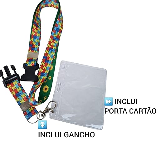 Cordão Dupla Face Girassol e Quebra Cabeça identificação Autismo Pcd + Porta Crachá