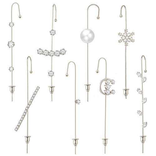StarMore 8 Pcs Ear Wrap Crawler Hook Earrings for Women Hypoallergenic Cuff Earring Set Unique Rhinestone Ear Jewelry Gold Silver