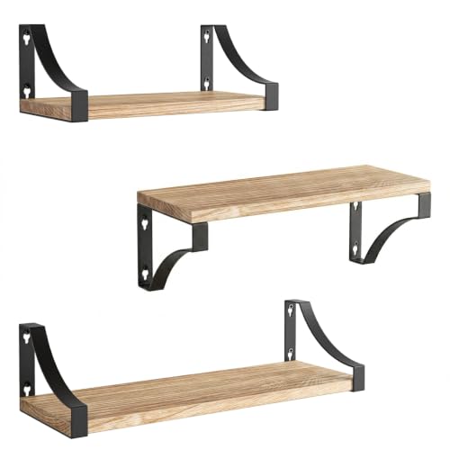 Amada Lot de 3 Etagere Murale, Étagère Murale en Bois Rustique Chambre, Salle de Bains, Salon...