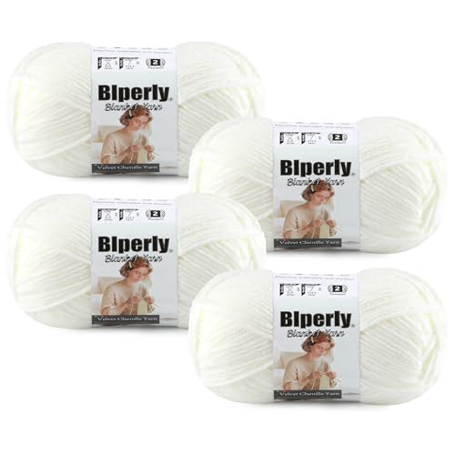 Image of Skinny Chenille Yarn for Crocheting, #2 White Thin Baby Blanket Plush Yarn
