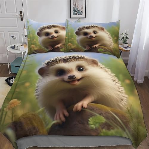 Housse de couette hérisson 220x240 cm avec taies d'oreiller en microfibre