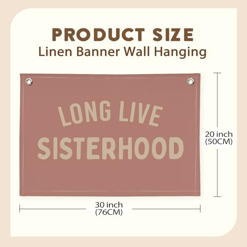 Image of Girl Room Decor Long Live Sisterhood Linen Banner Hanging Flag Pink Banner for Nursery Playroom Wall Decor for Kids Bedroom Dorm Toddler Decorations Trendy Room Decor 30x20 In (Sisterhood)