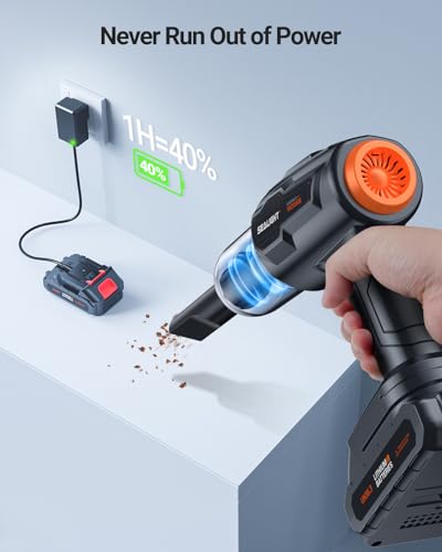 SEALIGHT Handheld Car Vacuum Cleaner, 21000Pa High Power Suction Vacuum Cordless, 4 in 1 Air Duster and Vacuum Cleaner, 18V/120W Portable Vacuum Cleaners for Car Interior, Home, Office, Pet - Image 6
