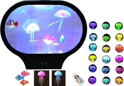 LED Dreamy Jellyfish Lamp, Realistic LED Jellyfish Mood Lamp with Oval Design, 17 Color Changes, USB Jellyfish Lamp with Remote Control for Living Room Lamp Bedroom Desktop Decoration