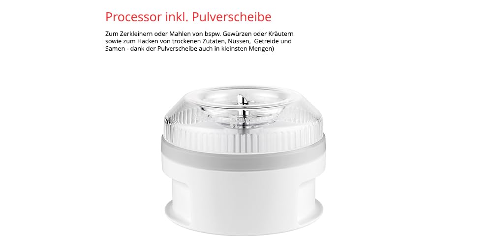 ESGE-Zauberstab 5080 Processor inkl. Pulverscheibe, mit zweiflügeligem Edelstahlmesser, zum Zerkleinern, Mahlen oder Hacken von Gewürzen, Kräutern, Nüssen, uvm., Weiß