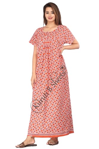 Image of Kuruti B Sheets Nighty for Women Cotton Combo (Pack of 2 Pcs) Nighty Gown Round Neck Short Sleeves Free Size
