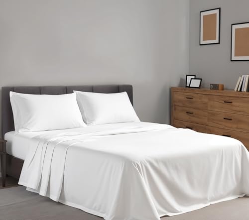 RUVANTI 100% Cotton Full Size Bed Sheets, 4 Pieces, Soft & Breathable Percale Weave Bedding, Deep Pocket 16", Hotel Standard, Crisp Cool Feel, Durable, Perfect Sheet Set Dyed, Milky White