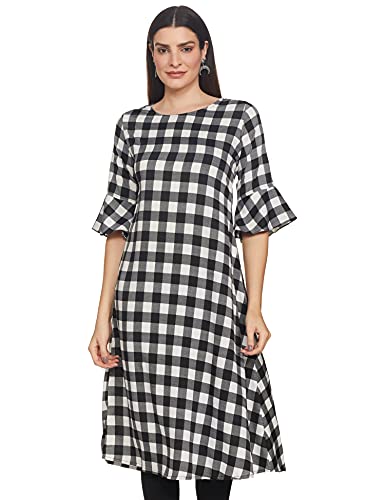 Image of Women's Crepe Printed A-line Kurti(ALC9099 Black XXL)