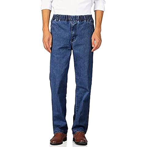 Soojun Mens Casual Loose Fit Elastic Waist Denim Pants, Indigo, 36W x 30L Cover