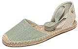 U-lite Women's Espadrille Flat Sandals Closed Toe Ankle Wrap,Classic Lace Up Summer Dressy Flat Shoes Green 8.5