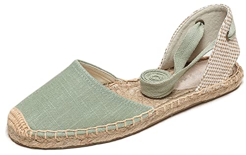 Image of Women's Espadrille FLat Sandals Closed Toe Ankle Wrap,Classic Lace Up Summer Dressy Flat Shoes