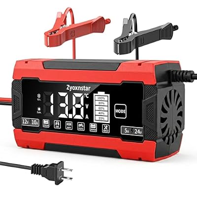 10-Amp Car Battery Charger, 12V/24V LiFePO4 Lead Acid Battery Charger, Fully-Automatic 10-Stage Maintainer & Trickle Charger w/Temp Compensation for Motorcycle Auto Truck Lawn Mower