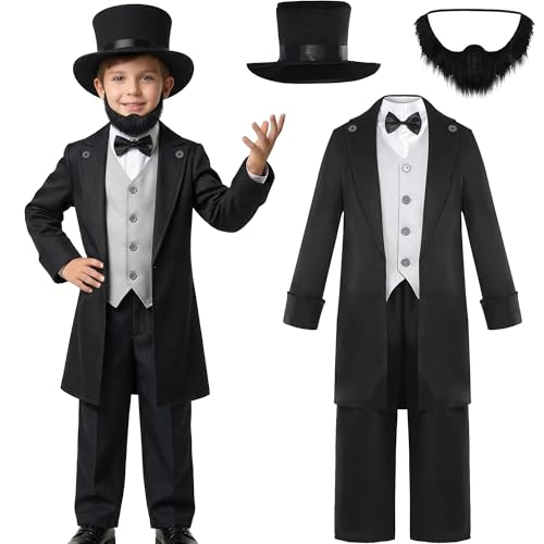 Rayekrot Deluxe Kids Abraham Lincoln Costume Boys Presidents Day Costume Halloween Cosplay Dress Up (12-14 Years)