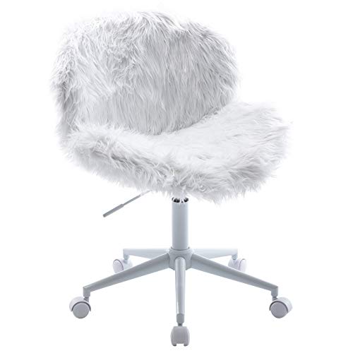 Wahson Cute Faux Fur Task Chair with Wheels, Comfy Sherpa Fuzzy Swivel Desk Chair Armless, for Adults and Kids, Living Room, Bedroom, Vanity, Home Office, Grey
