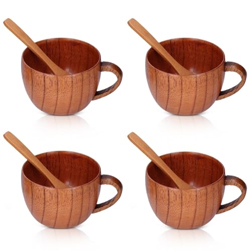 Juego de 4 tazas de madera para café y té miniatura 1