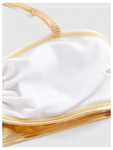 MakeMeChic Women's 2 Piece Bikini Sets Metallic High Waisted Ruched Halter Tie Side Swim Bathing Suit4