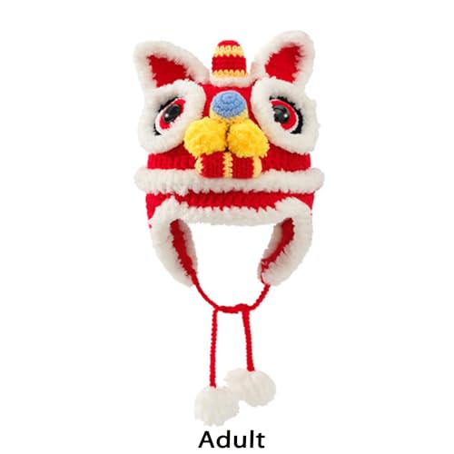 Oriental Christmas Hat, Chinese Hip-Hop New Year’s Lion Dance Hat, Handmade Knitted Warm Parent-Child Hat