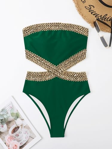 Image of Milumia Women's Stitch Detail Strapless One Piece Swimsuit Cut Out Bandeau Bathing Suit