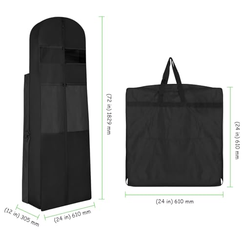 2 Pack 72" Wedding Dress Garment Bag, Bridal Dress Bag with 12" Gusseted Panel Accessory Pockets for Puffy Gowns Travel Storage and Closet Organization (Black)2