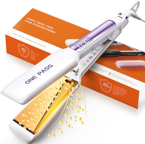 Faszin Piastra per Capelli Professionale in Titanio Larga 42mm, Bianco | Riscaldamento rapido 30s, ioni negativi, display temperatura 11 livelli (130-230℃), per capelli spessi e lunghi