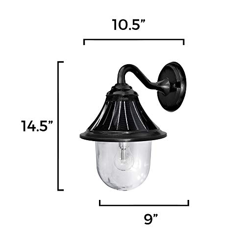 Gama Sonic Orion Outdoor Solar Wall Light, 150 Lumens LED Warm White Light 2700K, Durable Black Resin Industrial Style Downlight Sconce, Dusk-to-Dawn thumbnail 5
